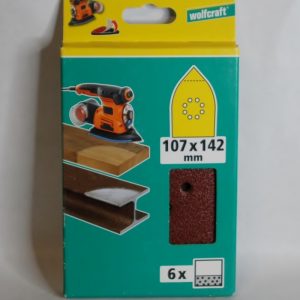 6 Patins ponceuse auto-agrippant perforés 107x142mm. grain 40 WOLFCRAFT
