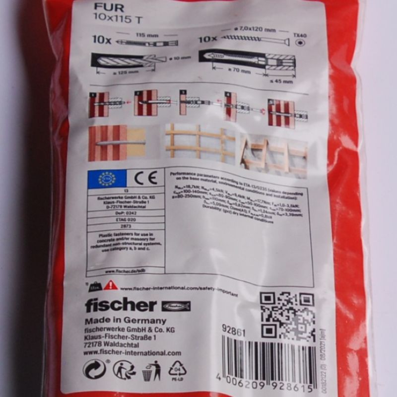 10 Chevilles rallongées FUR T 10×115 Ref. 92861 FISCHER DAREX – Image 3