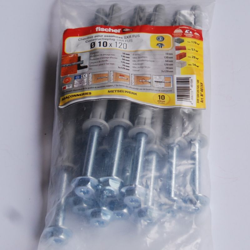 10 Fixations pour ossatures et cadres SXR 10 x 120 FUS avec vis à tête hexagonale Ref. 46159 FISCHER DAREX