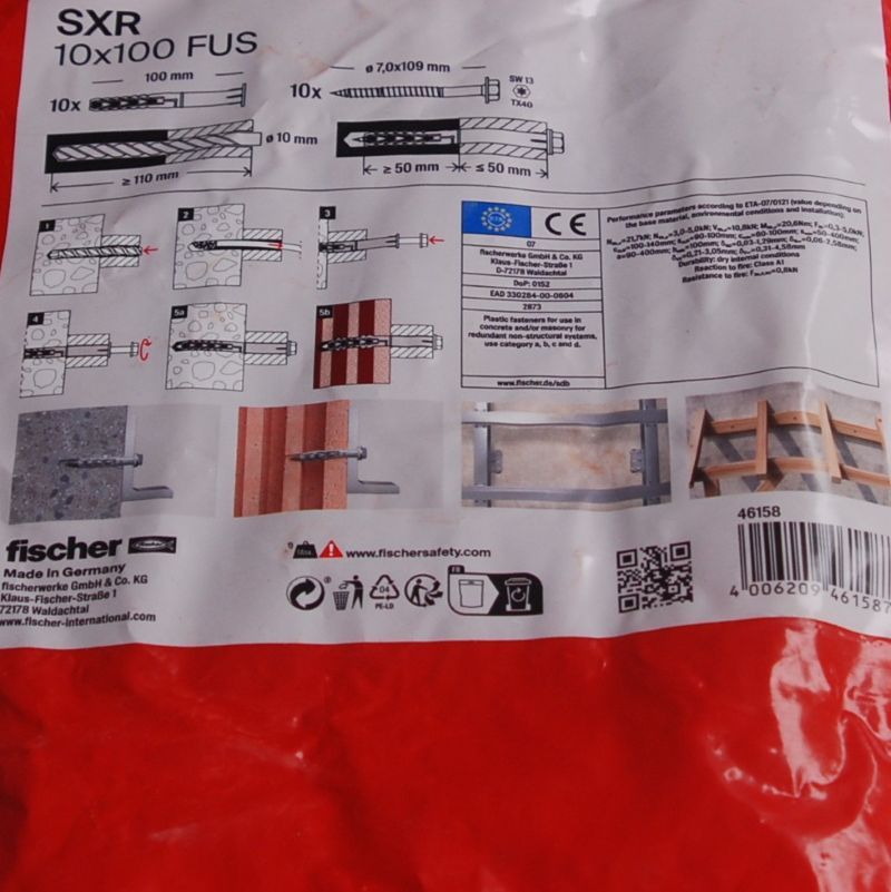 10 Fixations pour ossatures et cadres SXR 10 x 100 FUS avec vis à tête hexagonale Ref. 46158 FISCHER DAREX – Image 3