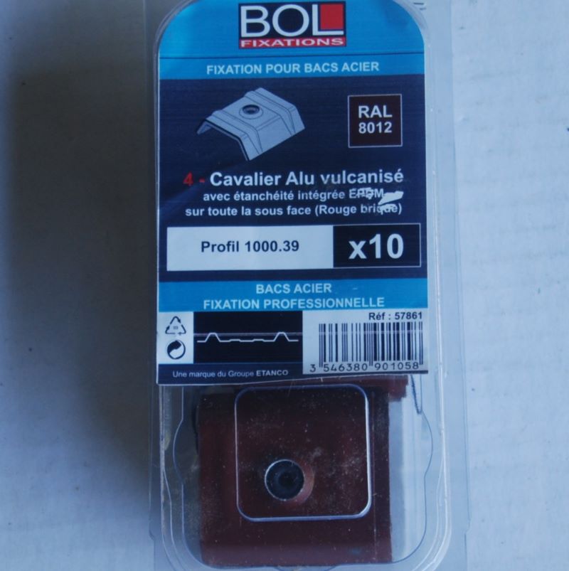 10 Cavaliers Alu vulcanisé pour Bacs Acier 1000.39. RAL: 8012 Ref. 57861 BOL-FIXATIONS