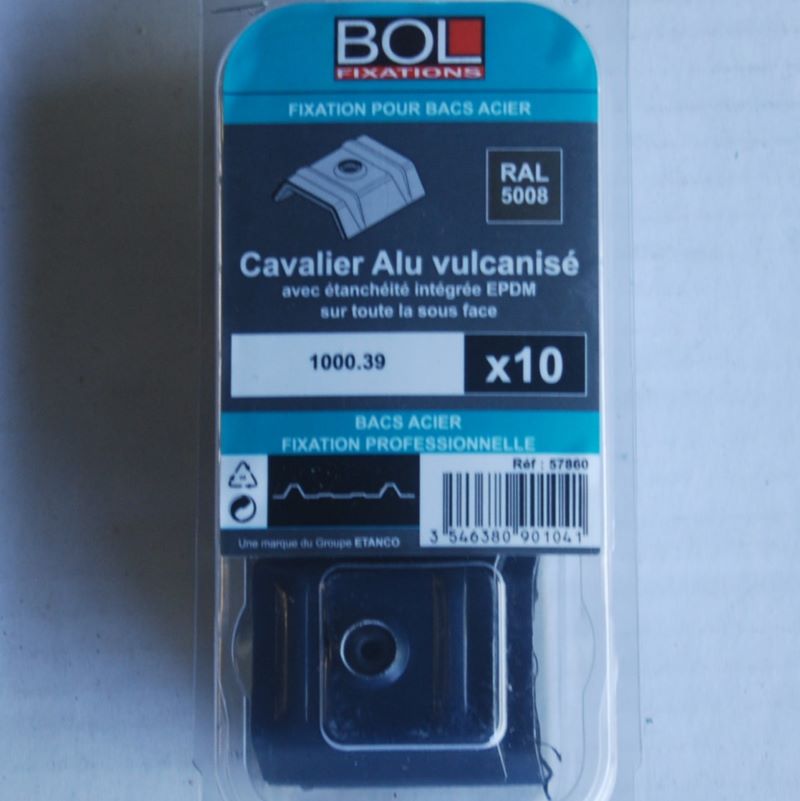 10 Cavaliers Alu vulcanisé pour Bacs Acier 1000.39. RAL: 5008 Ref. 57860 BOL-FIXATIONS