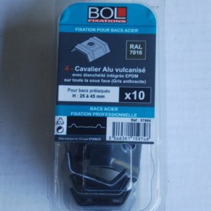 10 Cavaliers Alu vulcanisé pour Bacs Acier H. 25 à 45mm. RAL: 7016 Ref. 57864 BOL-FIXATIONS