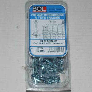 100 Vis Autoperceuse à tête fraisée en Acier Cémenté Zingué Tf 3,9 x 32 BOL-FIXATION ref. 90032