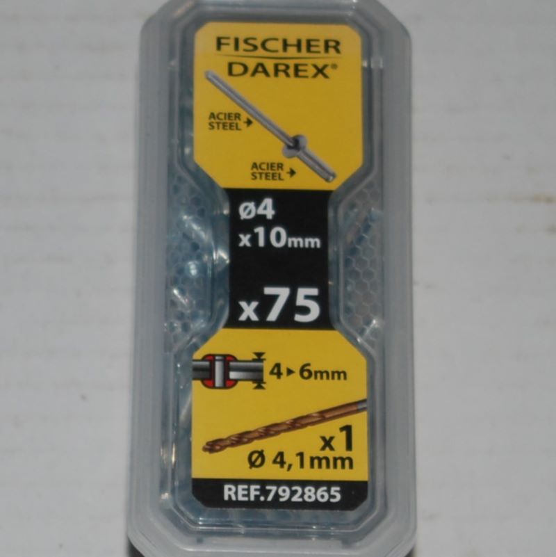 1 boite de 75 rivets aveugles 4mm x 10mm Acier avec 1 foret FICHER DAREX – Image 2