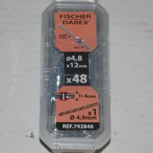 1 boite de 48 rivets aveugles 4,8mm x 12mm Alu avec 1 foret FICHER DAREX
