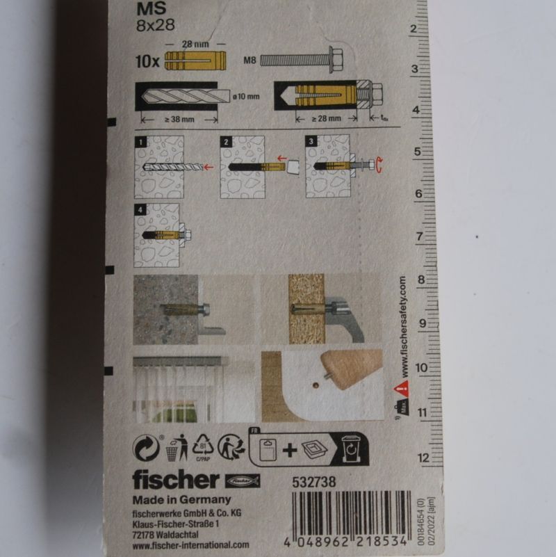 10 Chevilles en laiton fischer MS 8 x 38 K Ref. 532738 FISCHER – Image 3