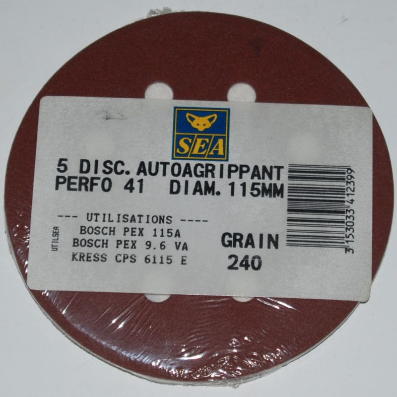 5 Disques auto-agrippant perforé 8 trous D.115 grain 240 SEA