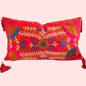 Housse de coussin en velours brodé | Corail