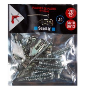 10 Chevilles autoforeuses en métal avec vis 4 x 30mm. SCELL-IT