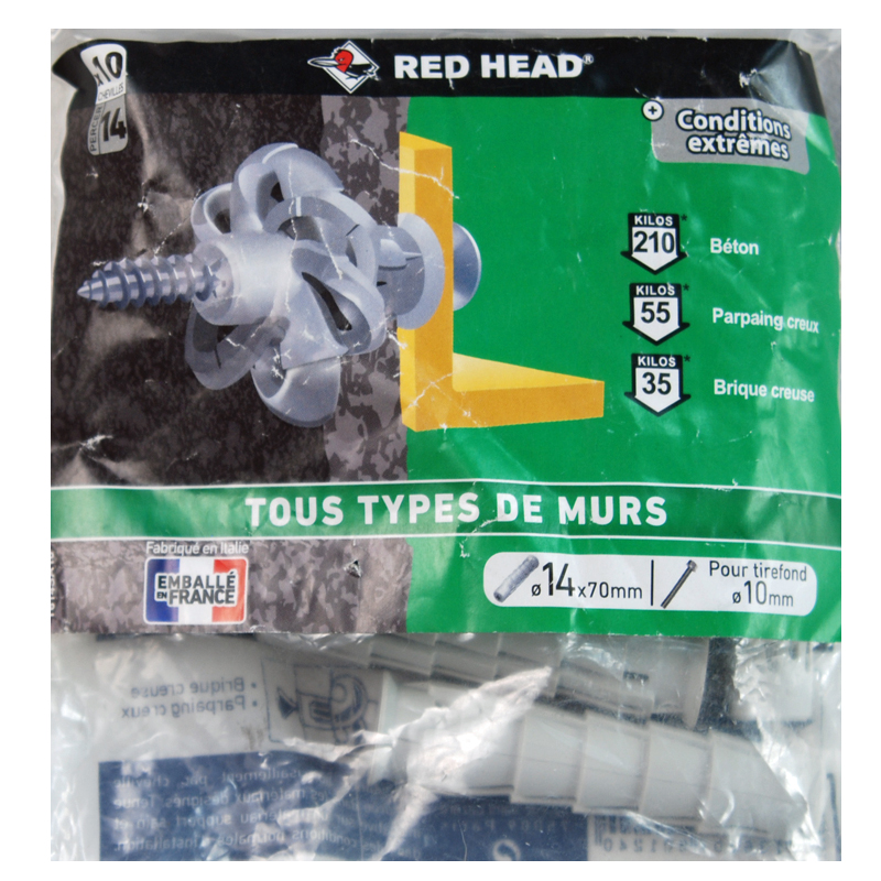 10 Chevilles universelles conditions extrêmes 14 x 70mm. pour Tirefond D.10mm. RED HEAD – Image 2
