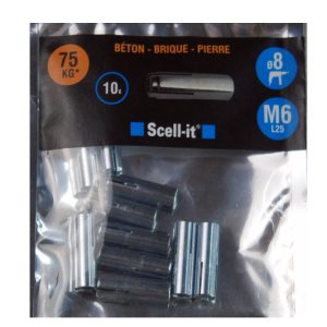 10 Chevilles femelles M6 x 25 mm pour matériaux plein SCELL-IT