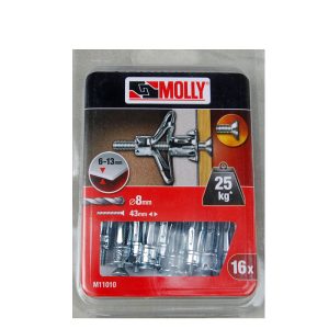 16 Chevilles métalliques 8 x 33mm. avec vis M4 MOLLY Ref. M11010-XJ