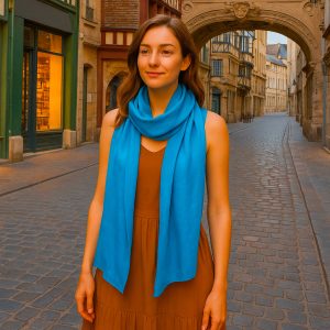 Turquoise blue silk scarf Cuetzalan