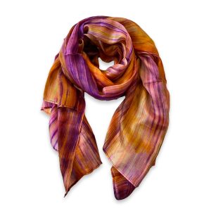 Yellow, brown and purple silk scarf Nazaré