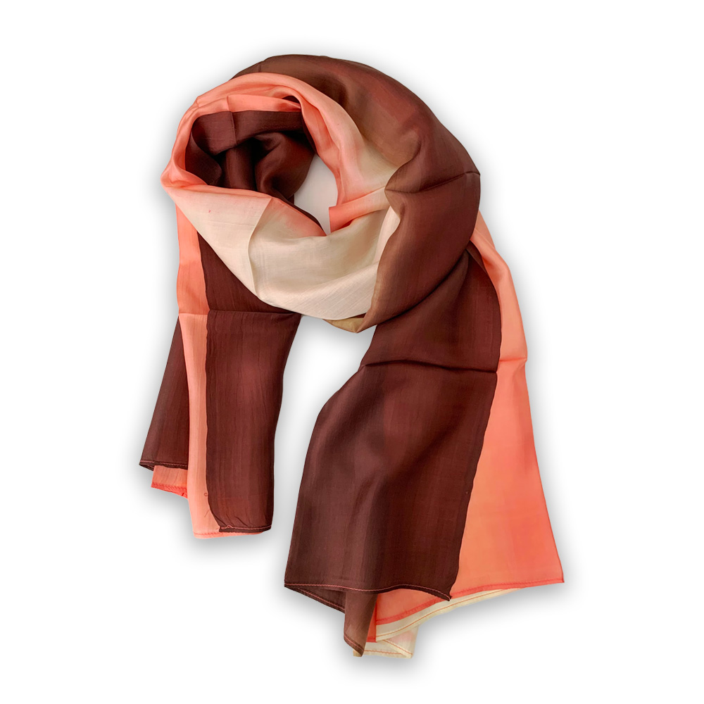 Brown, white and orange silk scarf Monsaraz