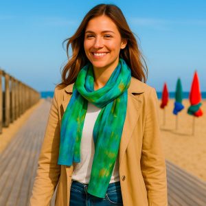 Blue and green silk scarf Aurore